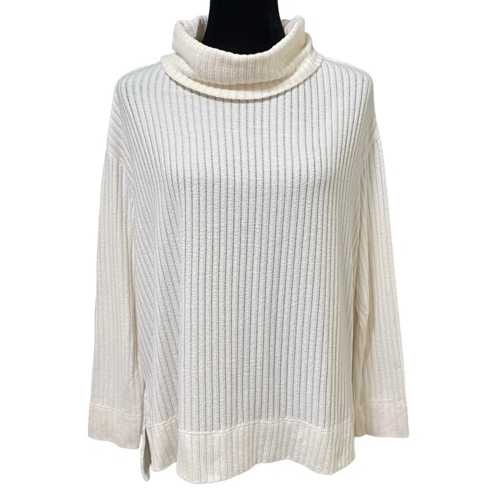 Maeve Anthropologie Vanna Sweater Size Small Cream Ribbed Cowl Neck Cozy Knit - Picture 2 of 9
